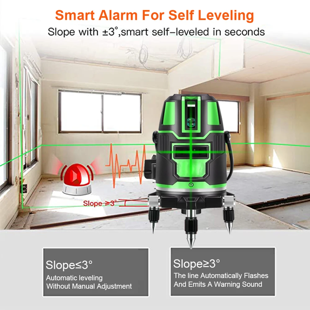 Laser Level Green 2 3 5 Cross Lines Laser-Level Measuring Horizontal 360 Rotatable Vertical Lines Auto-balance Alarm Indoor New