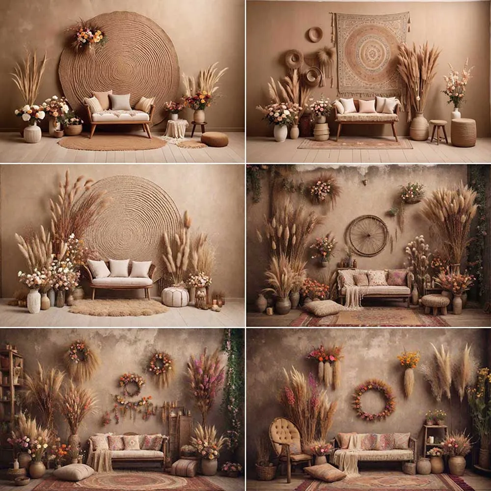 

MOON.QG Boho Anniversary Photography Backdrop Thanksgiving Bohemia Autumn Photozone Background Baby Studio Photocall Accessories