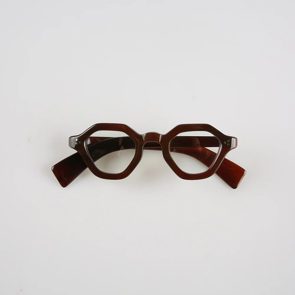 Eyeglass Frames Unique Vintage Polygon Rivets Handmade Natural Horn Prescription Man Glasses Frames Graduated Lenses Eyeglasses