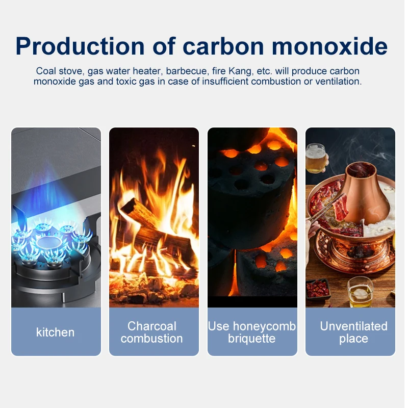 مستشعر إنذار ثاني أكسيد الكربون المستقل كاشف إنذار أول أكسيد الكربون عالي الحساسية تحذير شاشة الكريستال السائل إنذار CO للمنزل