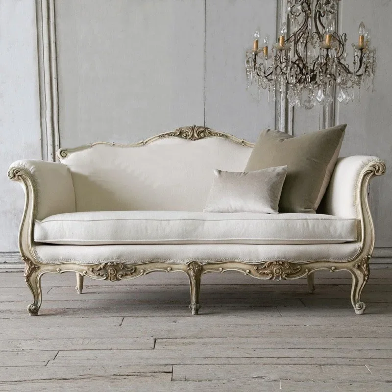 l # living room high-end fashion solid wood carved antique three-person sofa