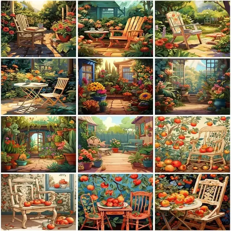 

134383 Painting By Numbers For Adults Framed Garden Landscape Acrylic Paint By Numbers kit On Canvas Diy Home Decoration Gif