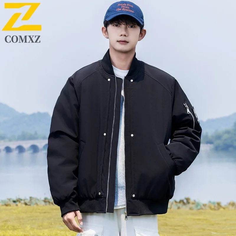 COMXZ الرجال شتاء جديد كبير الحجم أسفل سترة زوجين البيسبول نمط جديد المعايير الوطنية 85% الأبيض بطة أسفل مقنعين بدلة الطيران