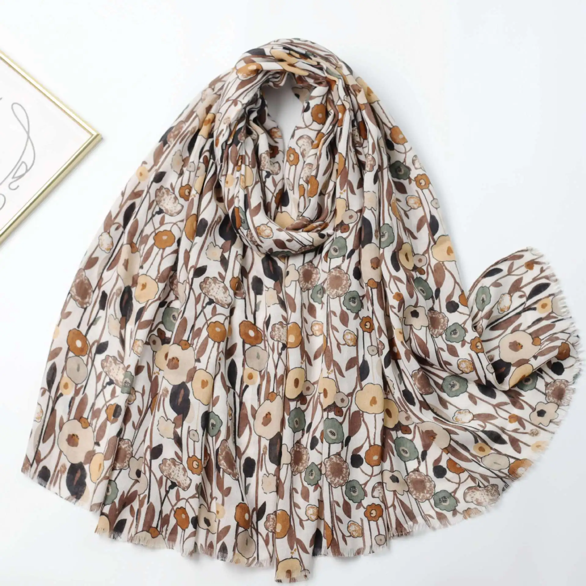 2024 Newest Women Floral Printed Pattern Printed Pattern Scarf Cotton Voile Scarf Shawls