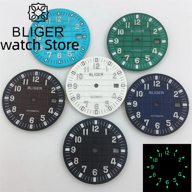 

BLIGER 33mm wrist watch dial Date Window Black Blue Green Brown grey luminous dial with NH35 movement