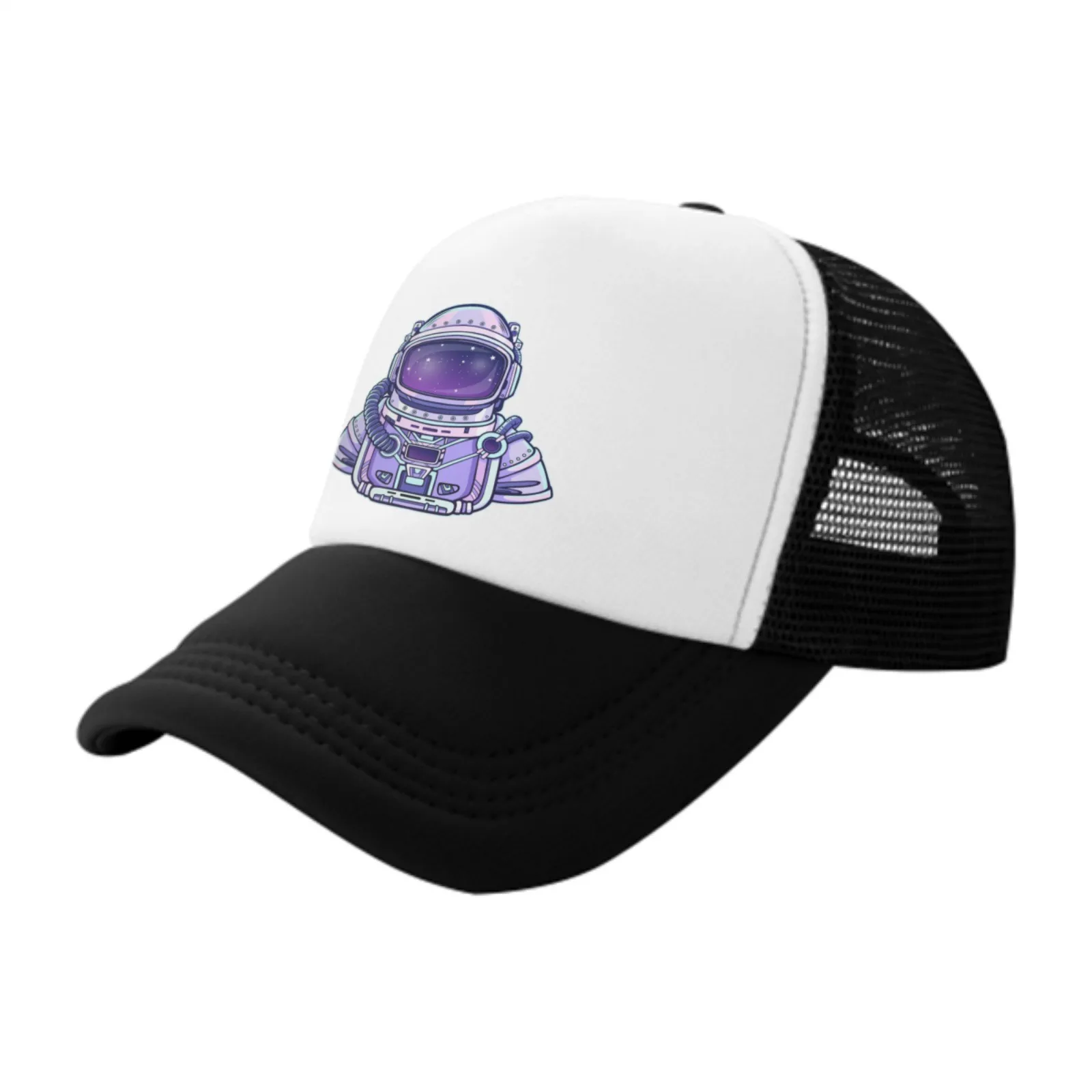 Astronaut Spaceman Print Trucker Hat Black Mesh Adjustable Casual Cap for Adults