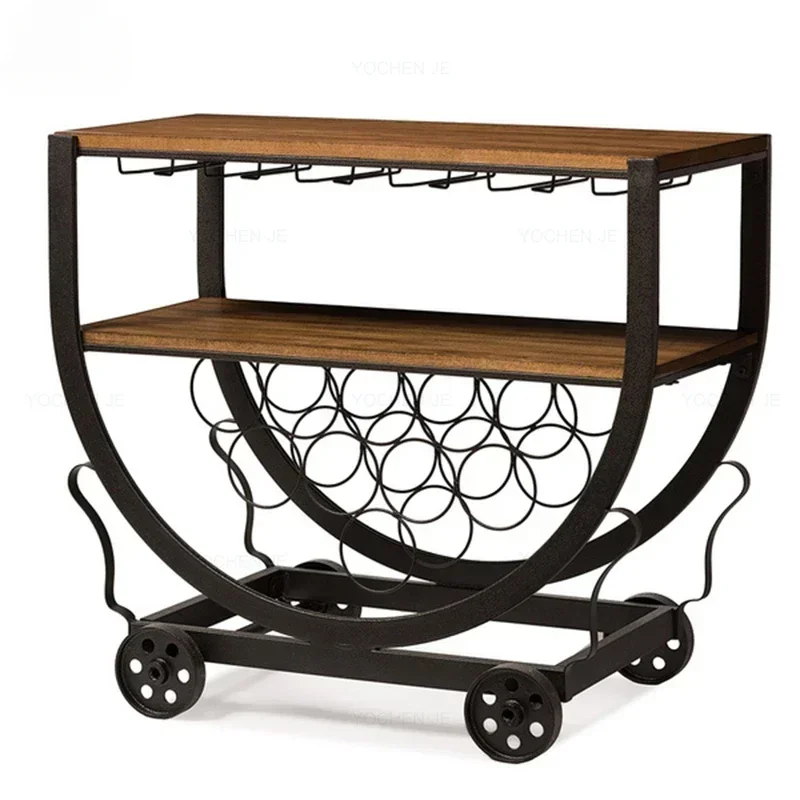 

Industrial metal wood wine serving cart trolley tea drink food serving trolley