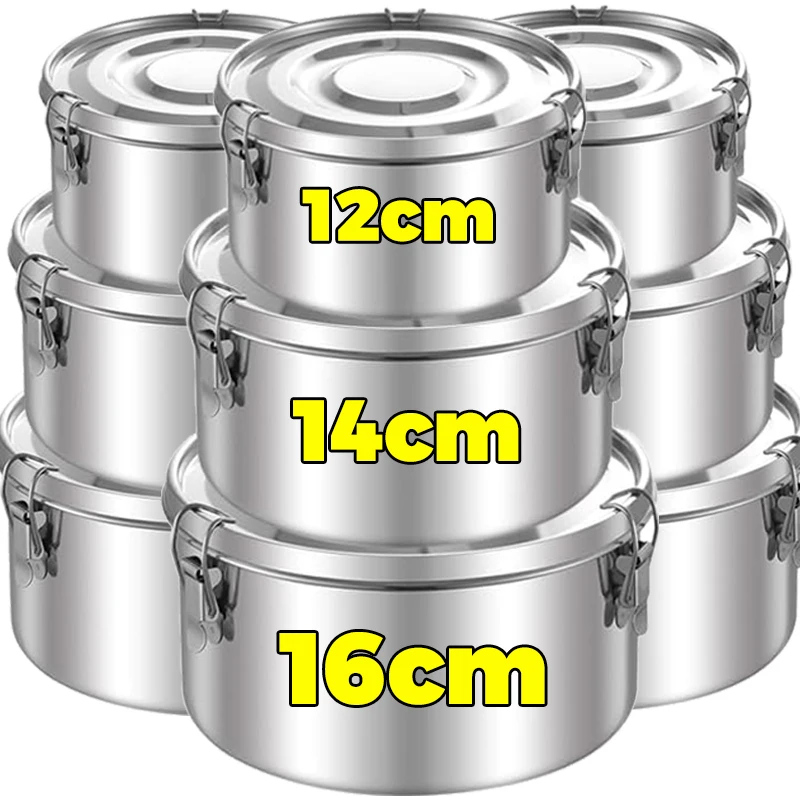 1/3pcs Stainless Steel Fresh-Keep Box Sealed Lunch Box with Buckle Round Food Container Refrigerator Fruit Organizer Container