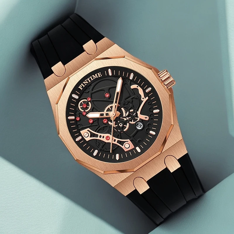 PINTIME Men Quartz Watch Mechanical Style Dial Design Fashion Business And Leisure Style Men And Women Quartz Watch