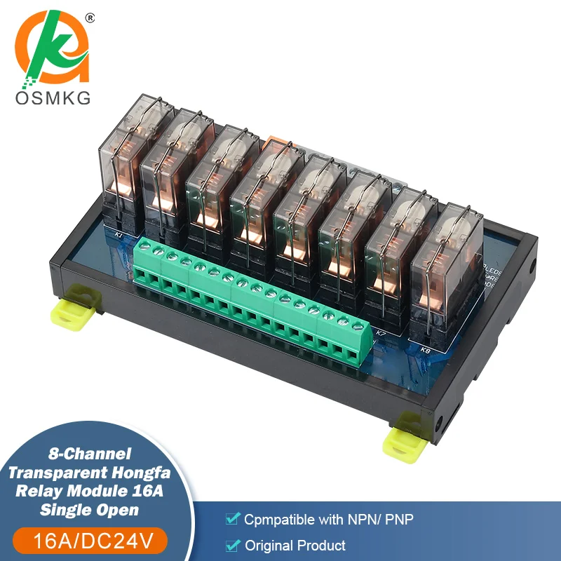 8 Channel  Hongfa Single Open Relays DC24V 16A Electromagnetic Relay Module for Contactor