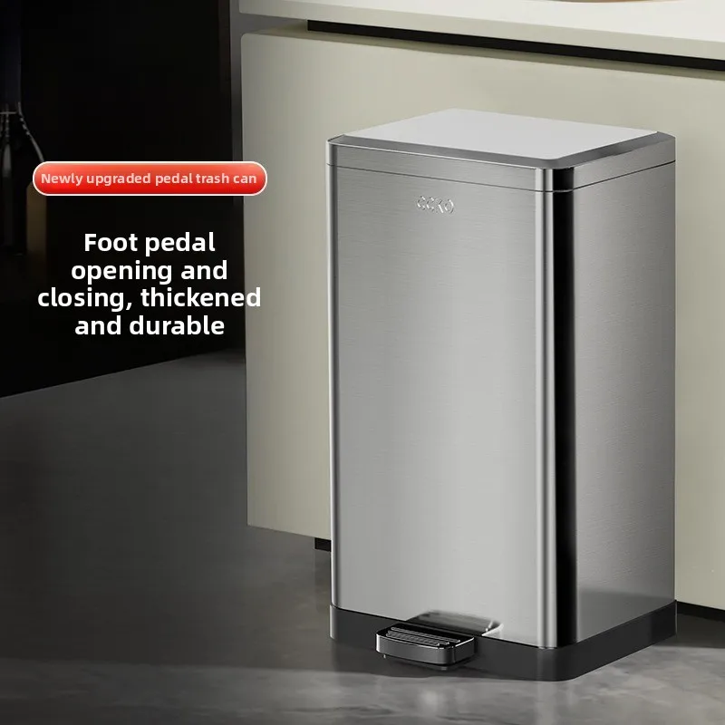 Stainless Steel Pedal Trash Can Lid Large Capacity Home Kitchen Bathroom Living Room Corner Trash Can Kitchen Trash Bin