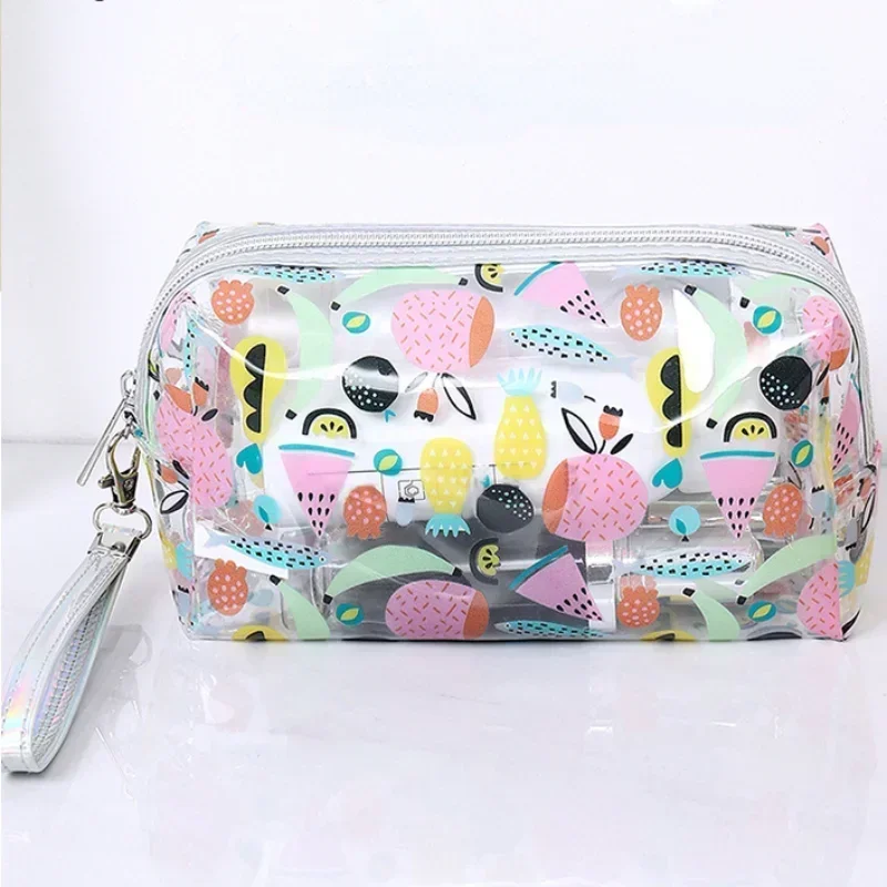 PVC Waterproof Travel Cosmetic Bag Lady Transparent Clear Zipper Cartoon Makeup Bags Organizer Travel Bath Wash Make Up Bag Tote