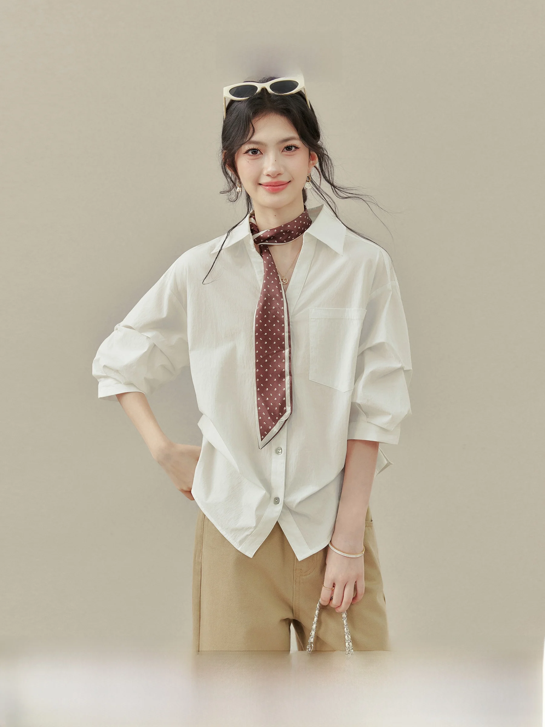 

Свободная женская рубашка с отложным воротником для весеннего сезона, комфортная, модная, для повседневной носки, белая