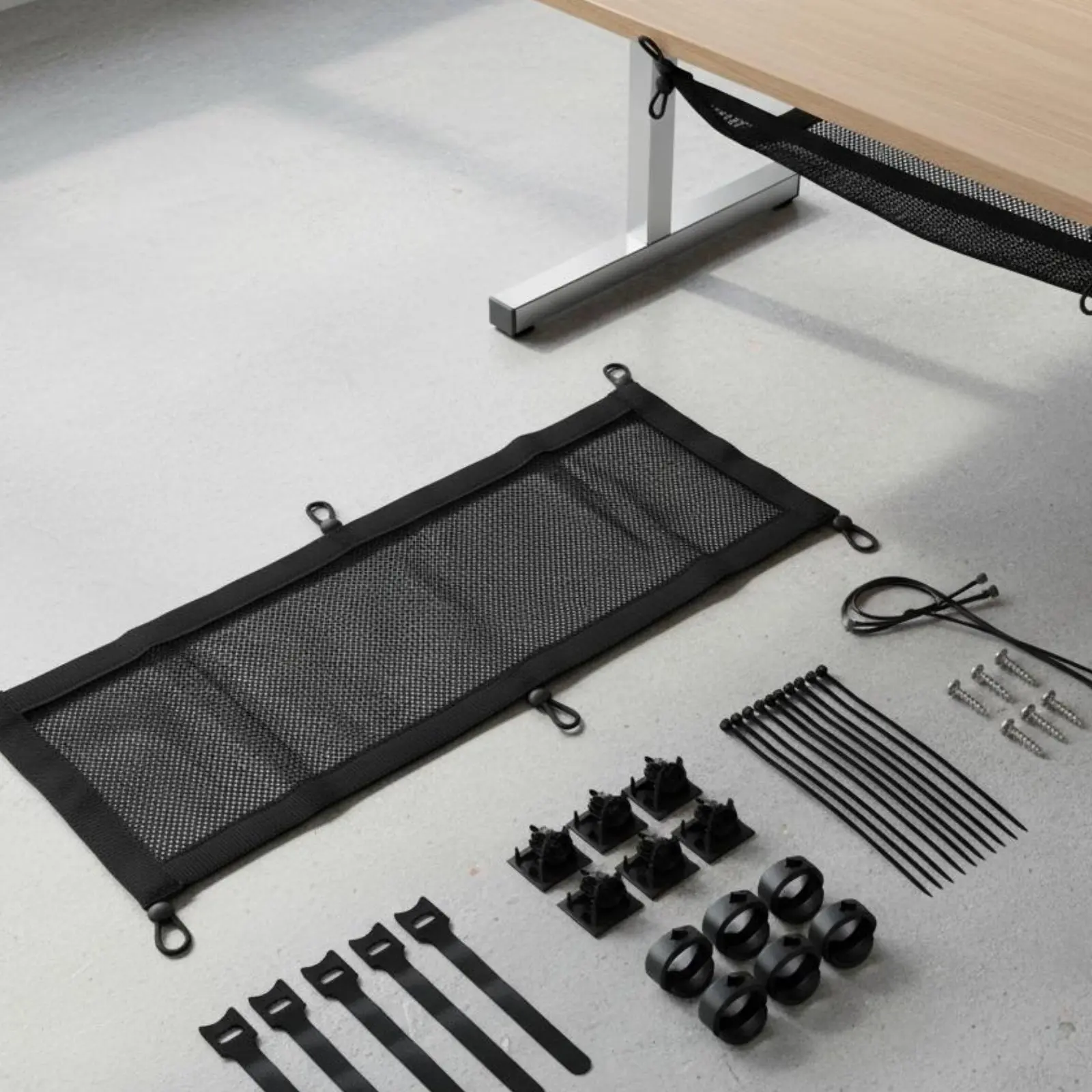 Under Desk Wire Management Net Tool-Less-Effortless Installation Desk Wire Storage Pouch Power Strip Holder Net Tidy and Clean