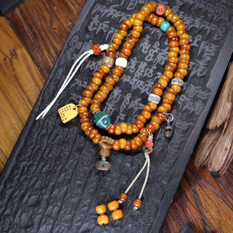 -Style Of 108 Yak Bone Rosary Beads, A Buddhist Necklace, And A Tibetan Multi-Gem Bracelet