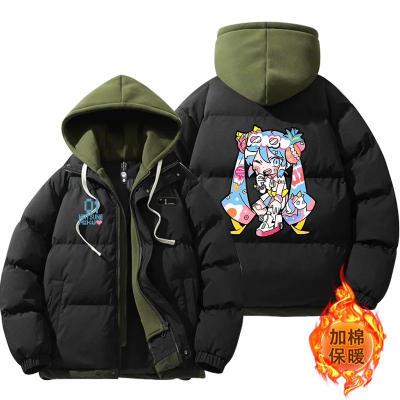 

Hatsune Miku MIKU co-branded anime peripheral cute cartoon hooded clothes kawaii thickened cotton fake two-piece cotton clothes