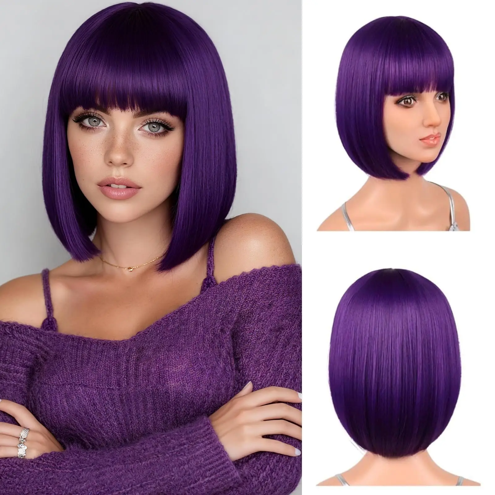 Red Bob Hairstyle Synthetic Wig for Party, Halloween Cosplay Wig, Hot-Pressed Hairpiece Wig