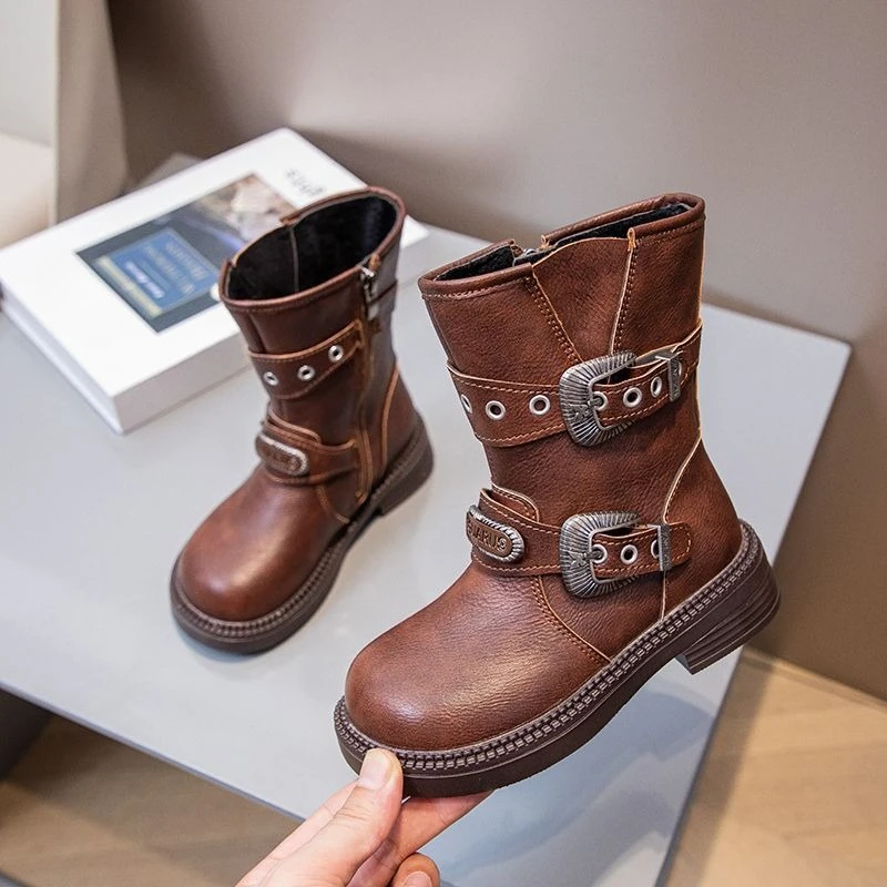 

Girls Retro Boots 2026 Winter Style Warm Faux Fur Lining Insulated Ankle Boots Versatile Fashion Mid Calf Boots for Kids