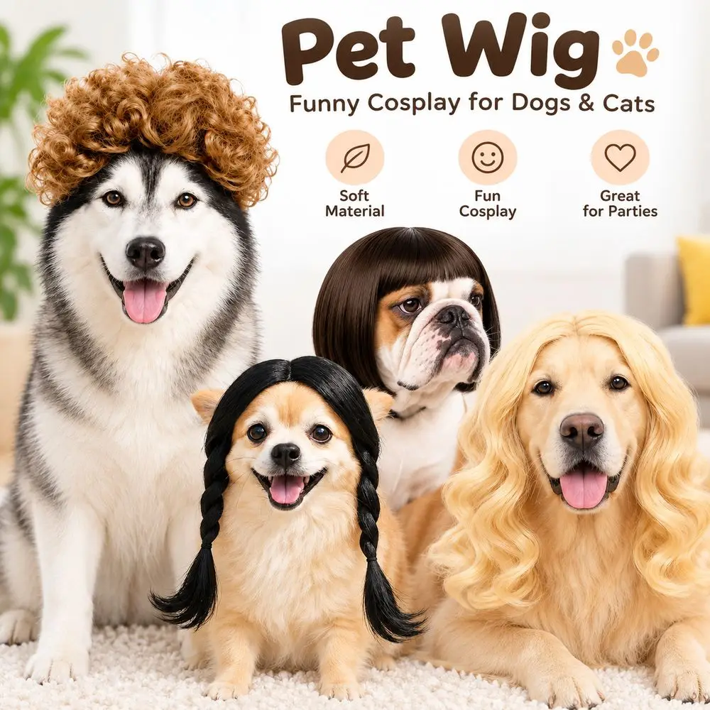 Funny Black Twin Tails Dog Wig Straight Bob Cut Puppy Cosplay Dress Up Pet Costume Wig Brown Curly Dog Headdress Dogs And Cats