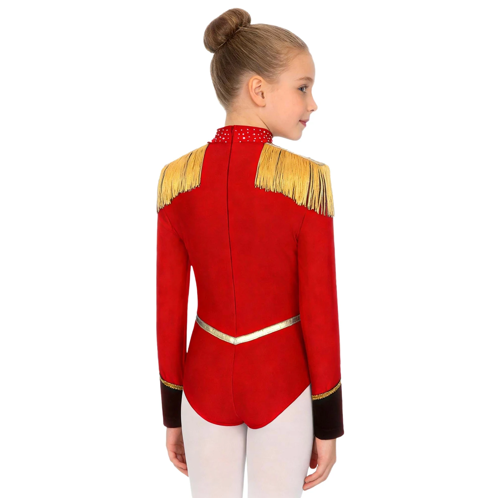 

Детский костюм циркового директора для девочек, комбинезон с длинными рукавами и бахромой, украшенный стразами, для балета, танцев, гимнастики, карнавала и вечеринок