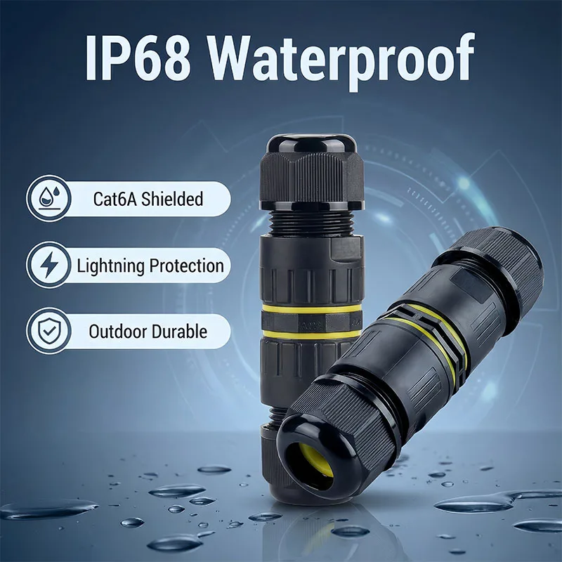 

Outdoor Cable IP68 Waterproof Connector 10Gbps Cat6A Shielded Lightning Protection Ethernet Coupler Buried Quick Plug Connector