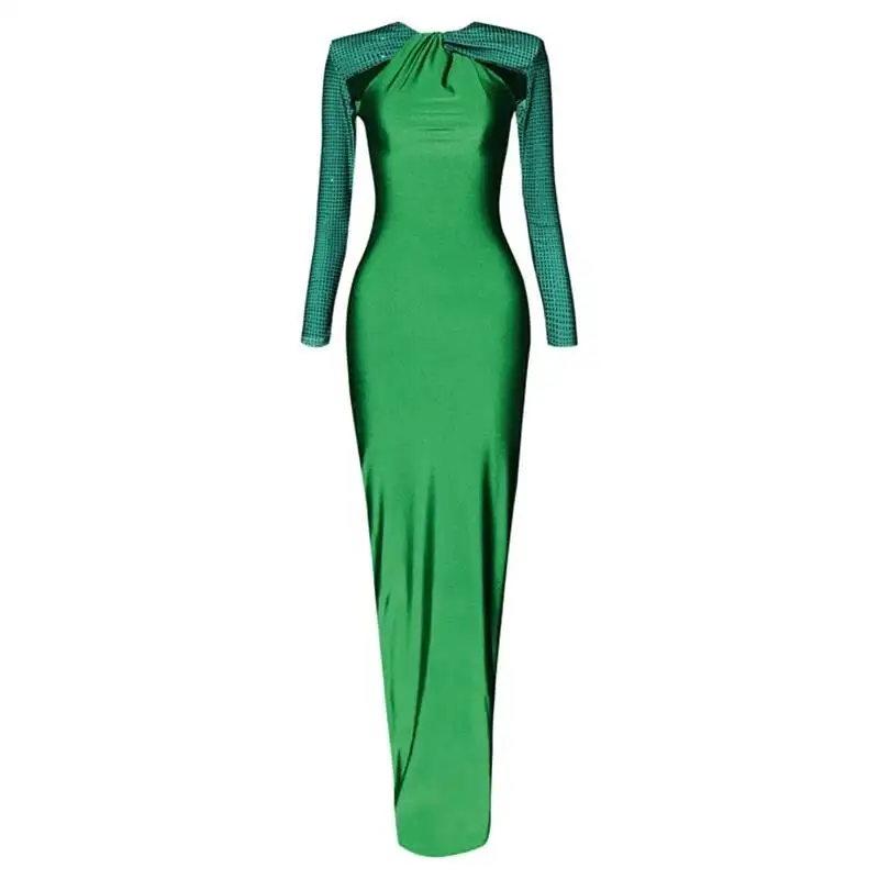 Mozision Hollow Out Sparkle Long Sleeve Maxi Dress For Women Glitter Vestidos Robe New Bodycon Shiny Night Club Party Long Dress — zdjęcie 2