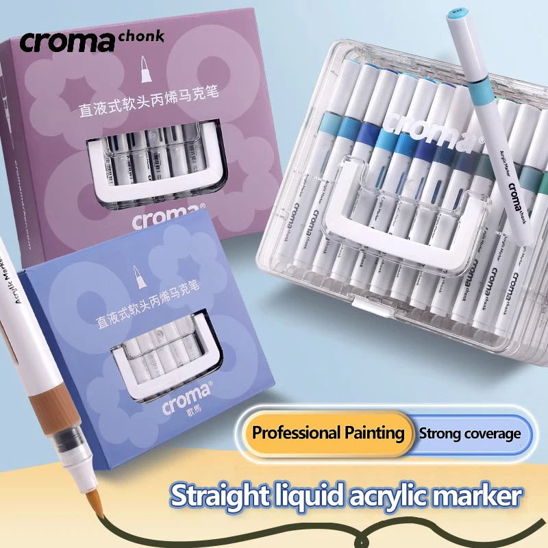 Croma Straight Liquid Soft Tip Acrylic Markers For Fine Art Opaque Colours Stackable Non-toxic Washable High Quality