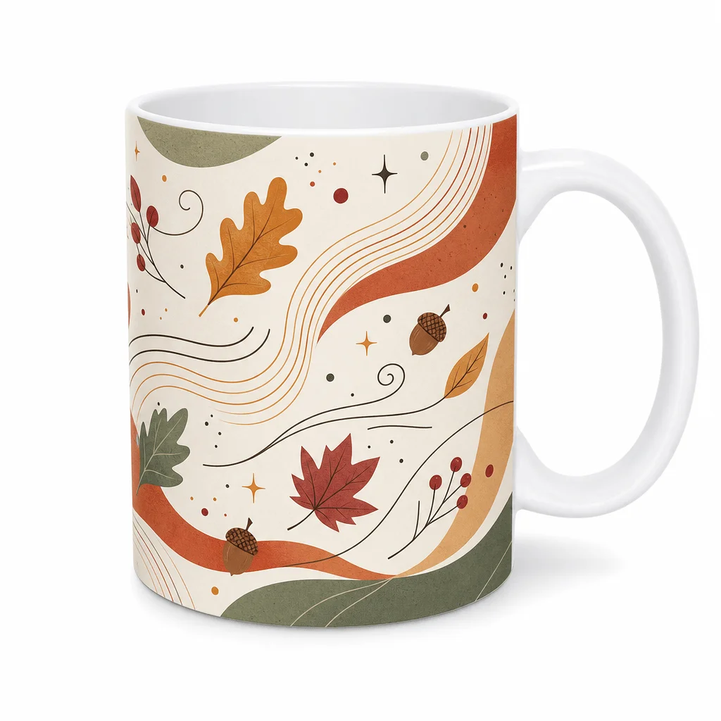 1pc 11oz Ceramic Coffee Mug with Autumn Leaves & Acorn Botanical - Fall Foliage Cup Suitable for Home, Office, Tea, Cocoa, Juice - Hand Wash Only Drinkware Gift for, Seasonal Harvest Tableware