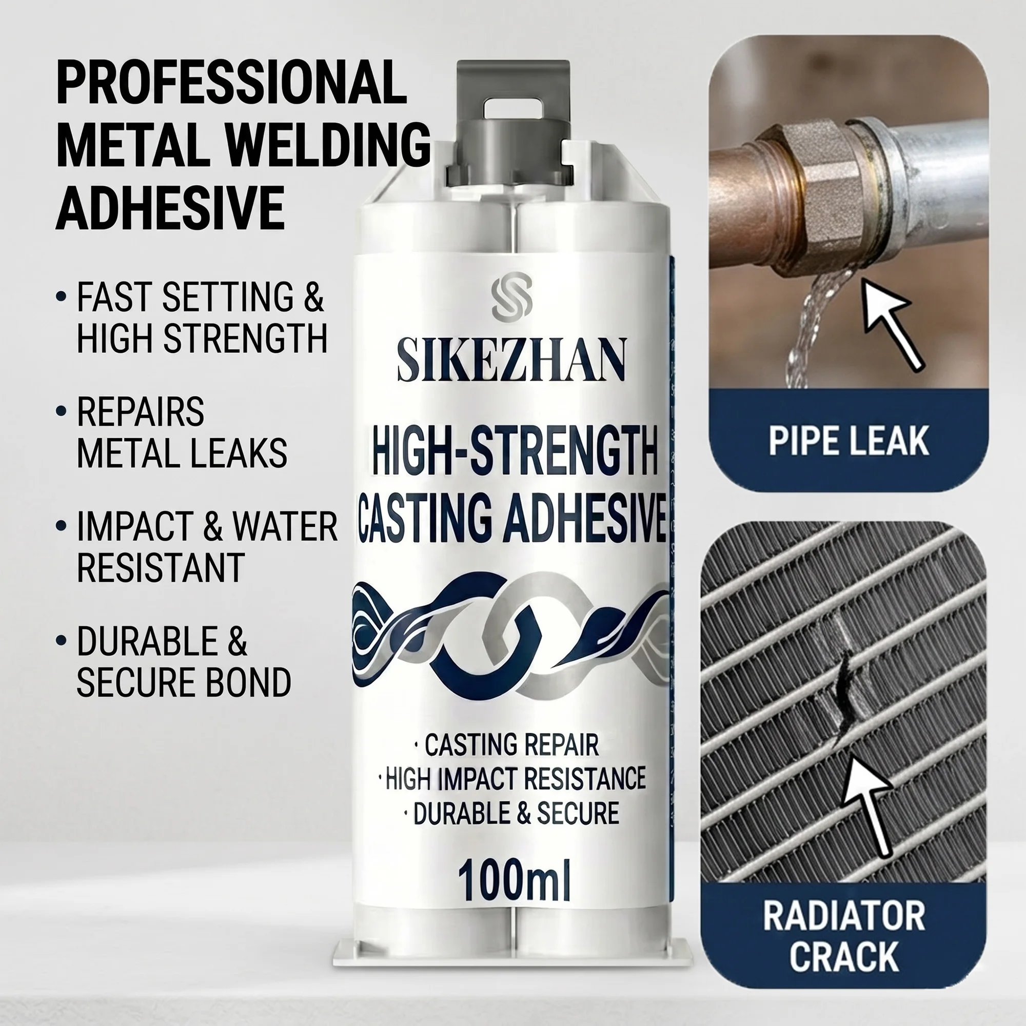 Pro High Strength Industrial Epoxy Metal Casting Repair Glue for Plumbing Pipes Radiator Valved Automotive Durable Bond Fix