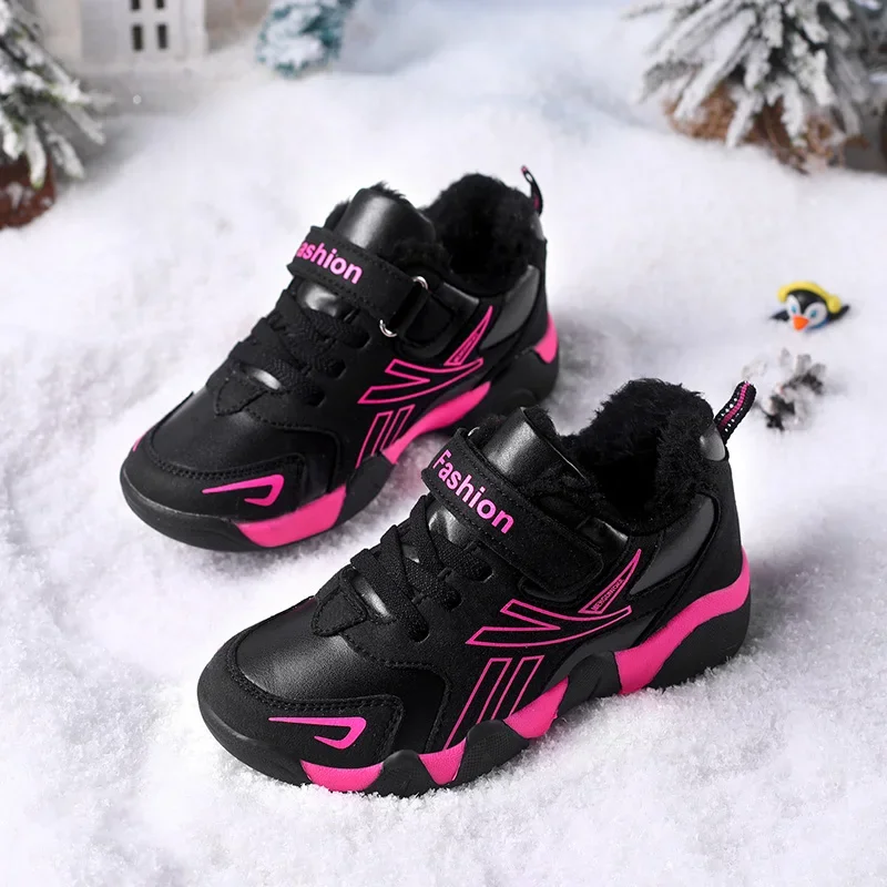 New Four Season Children Casual Shoes Baby Girls Red Waterproof Star Summer Mesh Footwear Child Winter Warm Fur Sneakers Leather