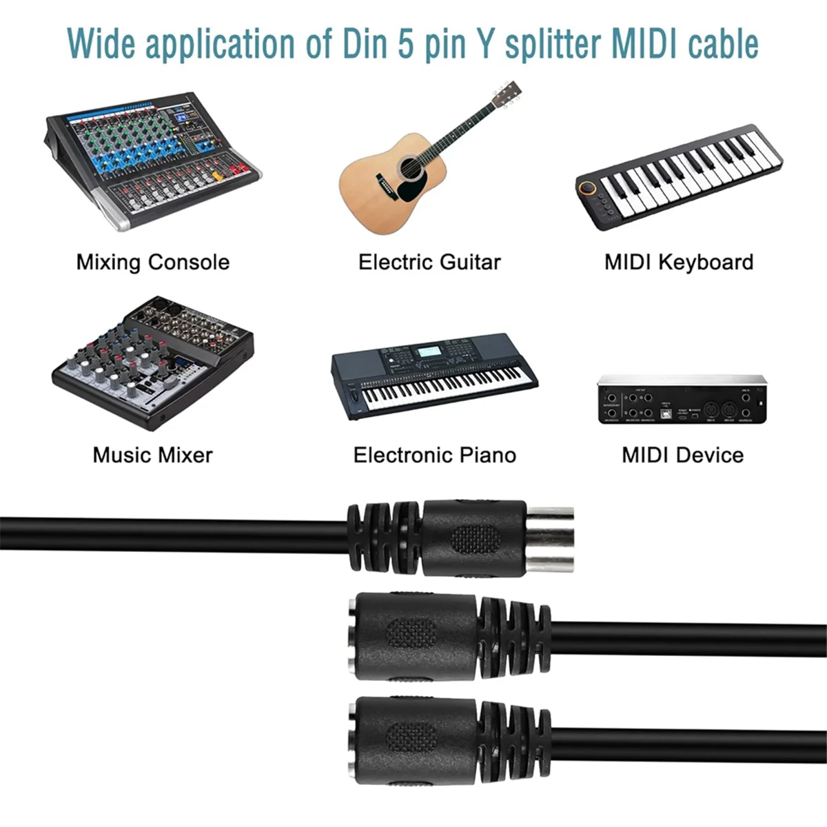 

5-контактный разветвитель MIDI DIN Y-кабель-адаптер, удлинительный кабель аудиоадаптера MIDI DIN 5-контактный разъем «папа» на двойной 2 «мама»