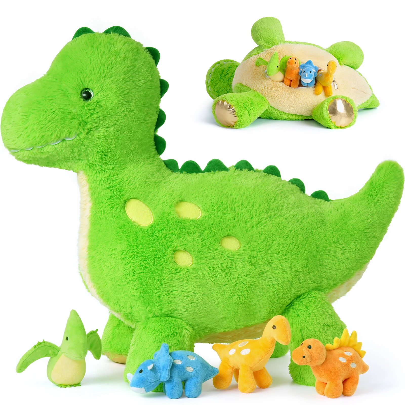 

Tezituor милые мягкие игрушки динозавров с 4 малышками, плюшевые игрушки динозавров, динозавры мама, 3 ребенка, большие плюшевые динозавры, подарки для девочек