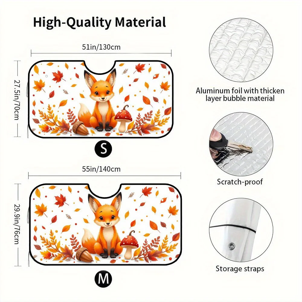 1pc, Thanksgiving Celebration Car Windshield Sunshade With A Delicate Autumn Fox Leaves Pattern, Foldable And Portable, Perfect