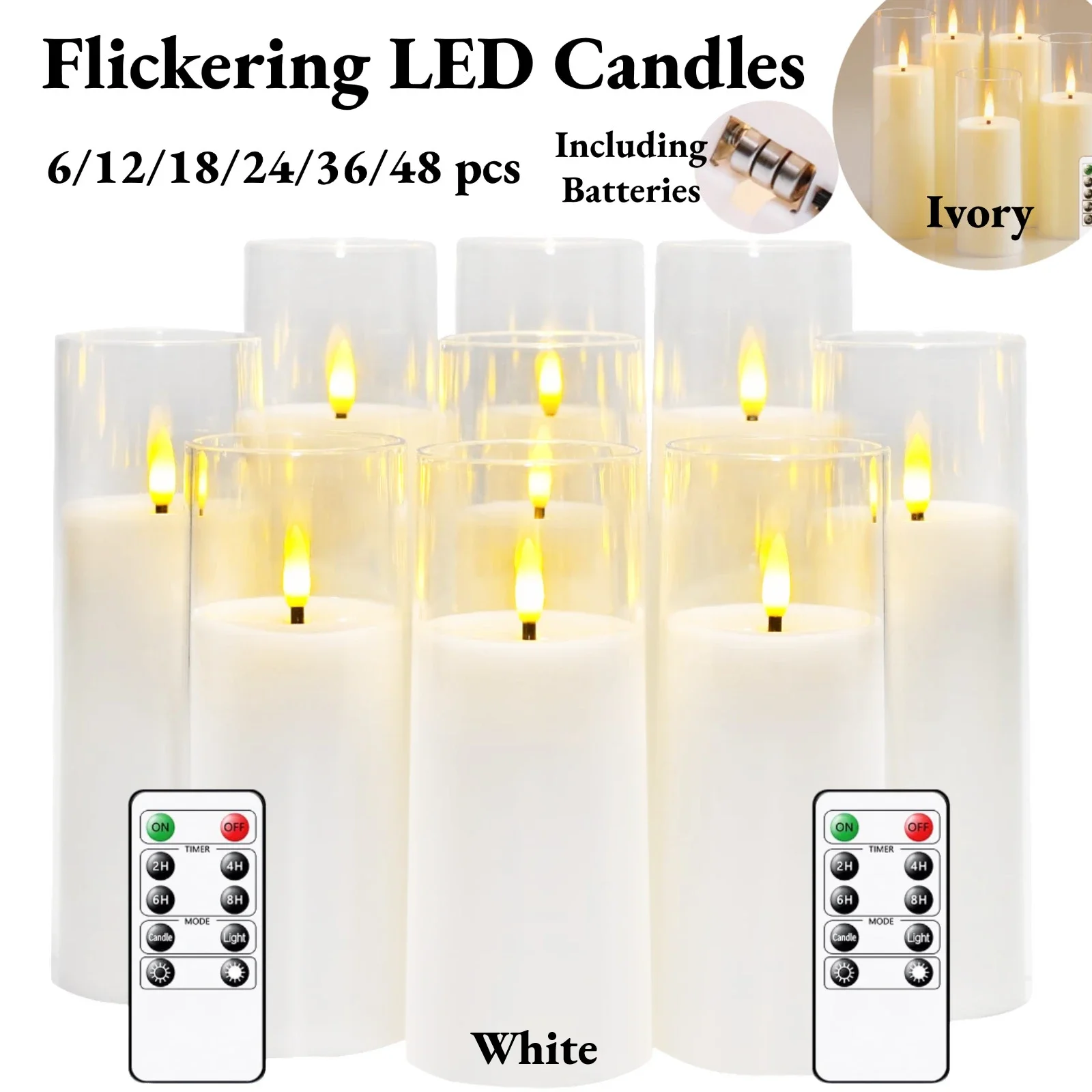 6-48PCS Flickering LED Candles with Remote Control Acrylic Glass Flameless Candles Tealight Candle for Wedding Dinner Home Decor