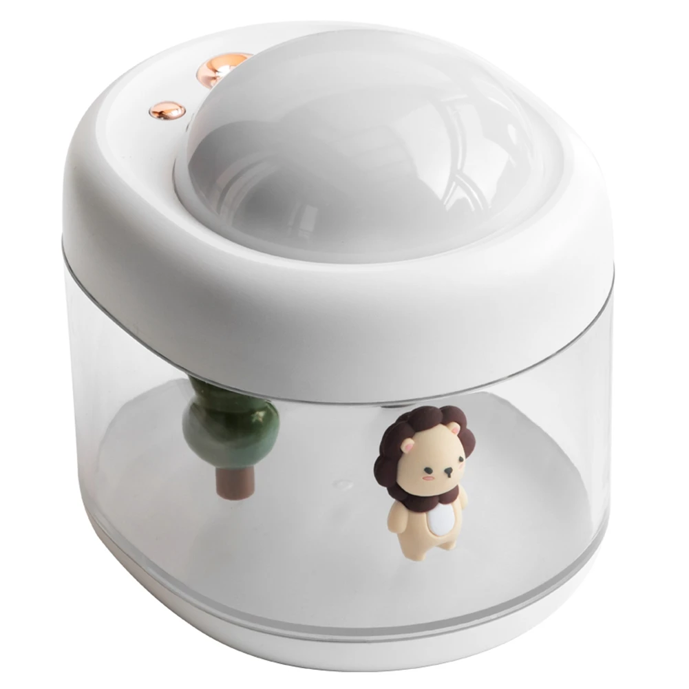 

Cute Lion Projection Humidifier Rotating 500Ml Large Capacity Mini Usb Desktop Humidifier for Office (White)