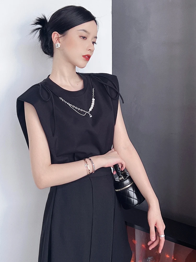 

SVLI Double-Sided Life Detachable Chain Shoulder Padded American Style Tank Top Women Summer Loose Vest Casual Commute Style