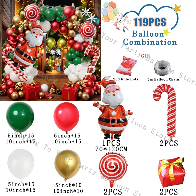 Christmas Decoration Christmas Balloons Garland Arch Lolipop Candy Cane Foil Baloon Red Green Ballon New Year 2025 Gift Kids Toy