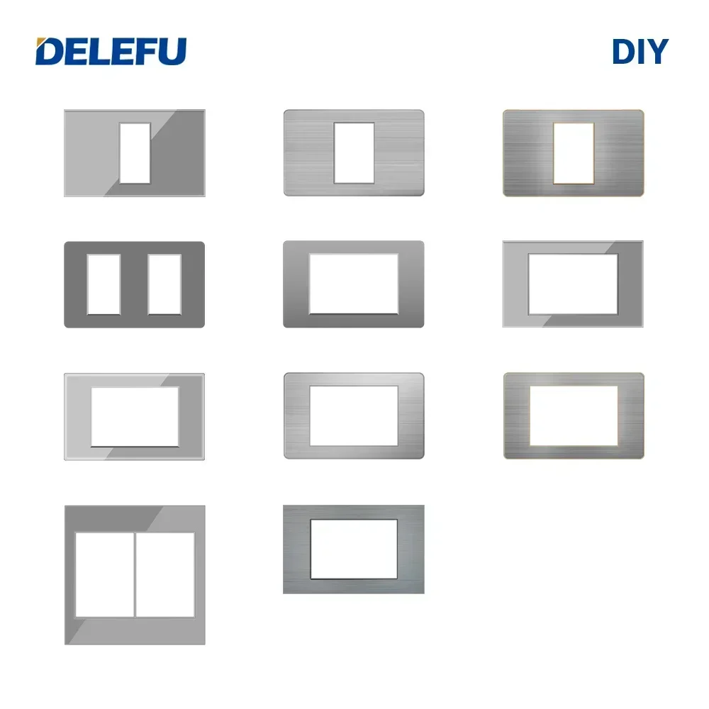 DELEFU English, Multi-functional Free Combination Computer USB Type C Wall Socket DIY Grey