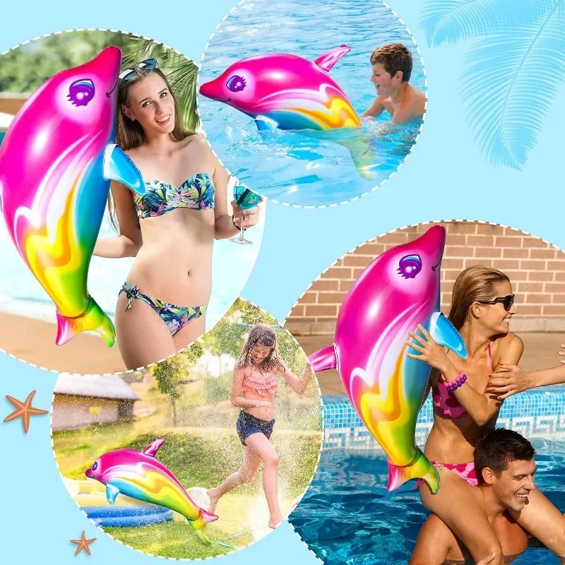 Inflatable Dolphin Rainbow Inflatable Toy Inflate Pool Beach Birthday Party Decoration Float Water Sports Inflatable Toy