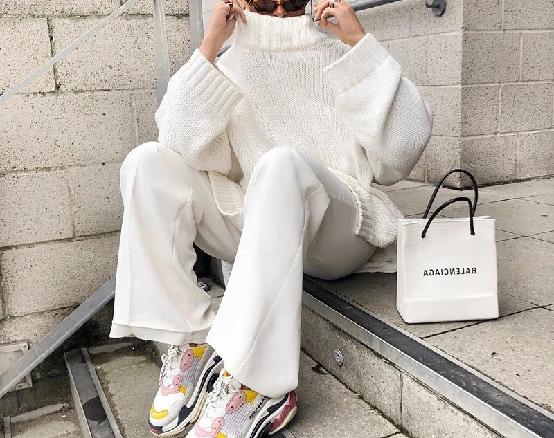 Autumn Women's Knitted Pullover Loose Irregular Thick Sweater Street Solid Color Turtleneck Knit