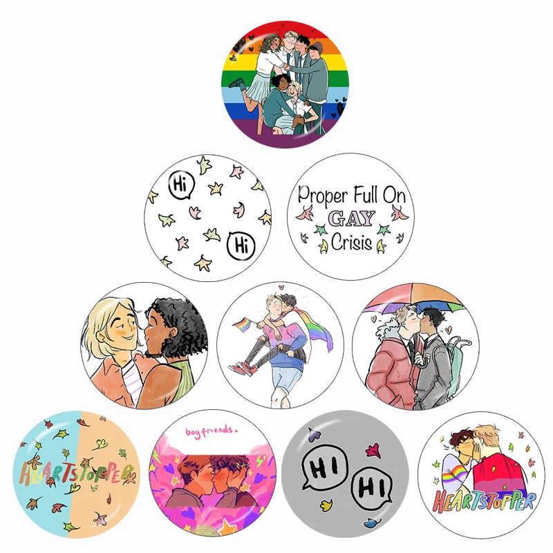 Heartstopper Nick and Charlie music Pride 10pcs 12mm/16mm/18mm/20mm/25mm/30mm Round Photo Glass Cabochon Demo Flat Back Making