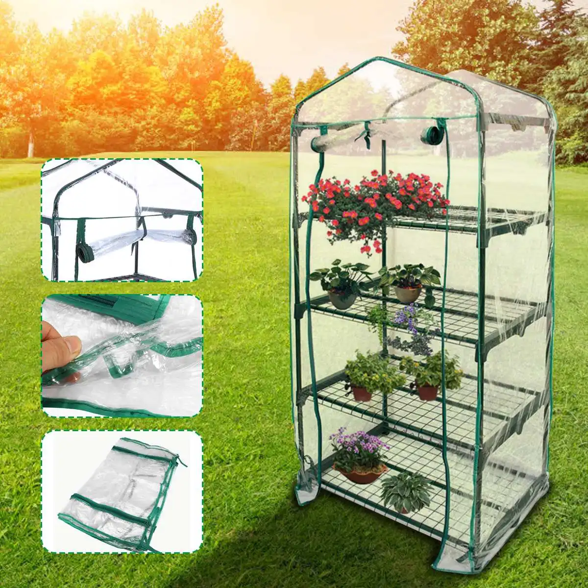 Four-layer green household plant greenhouse mini garden greenhouse PVC garden plastic film does not include poles