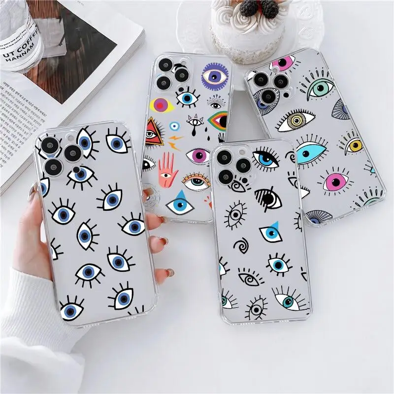 Coque de téléphone Blue Evil Eye, Lucky Eye, Coque transparente pour iPhone 16, 15, 14, 13, 12, 11 Pro, XS MAX, 7 Poly, 8, 7 Plus