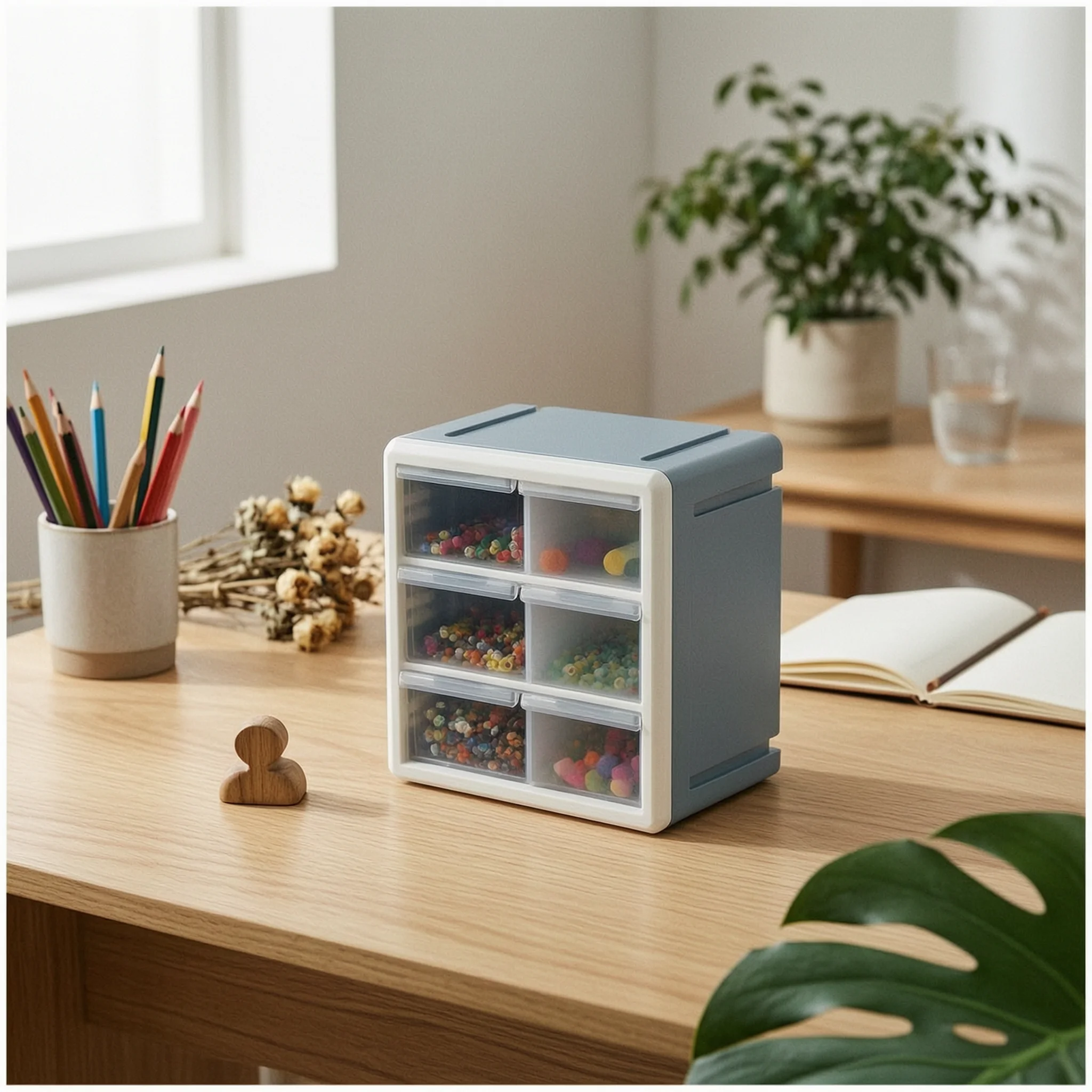 White Frame Space Saving 6 Drawer Organizer Pull-out 6 Drawer Storage Box for Desk, Office