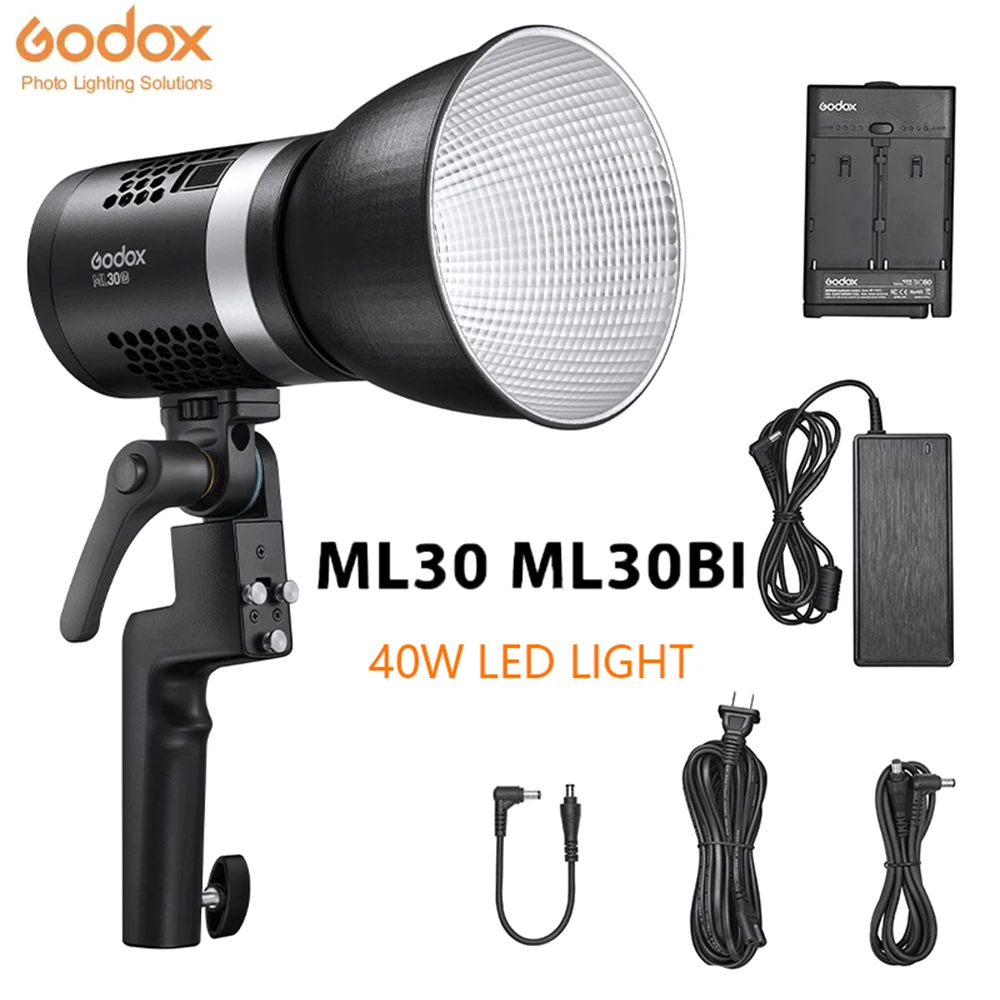 Godox ML30Bi ML30 Bi 60W Bi-Color LED Light Silent Mode Portable Brightness Adjustment Support Li-ion Outdoor LED Light