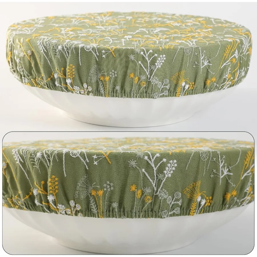 أغطية أوعية قابلة لإعادة الاستخدام لخبز الخبز المطرز الهندباء الكتان نسيج القماش القطني قابل للغسل مع غطاء مرن لـ #3