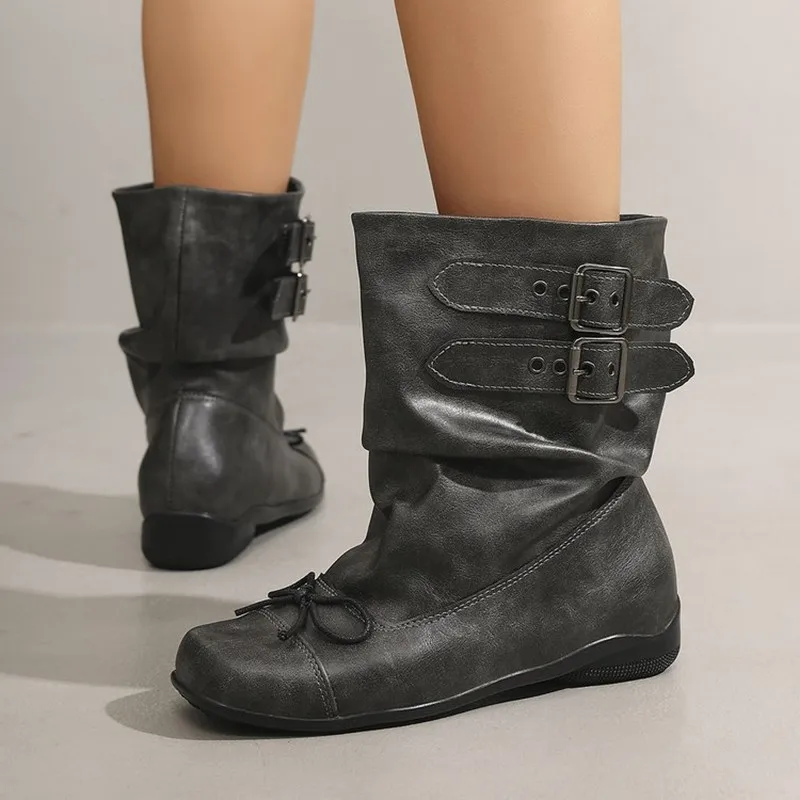 Flats Women Ankle Boots Fashion Designer Punk Boots Winter Woman Chelsea Boots New 2026 Trend Buckle Gladiator Motorcycle Botas view 4