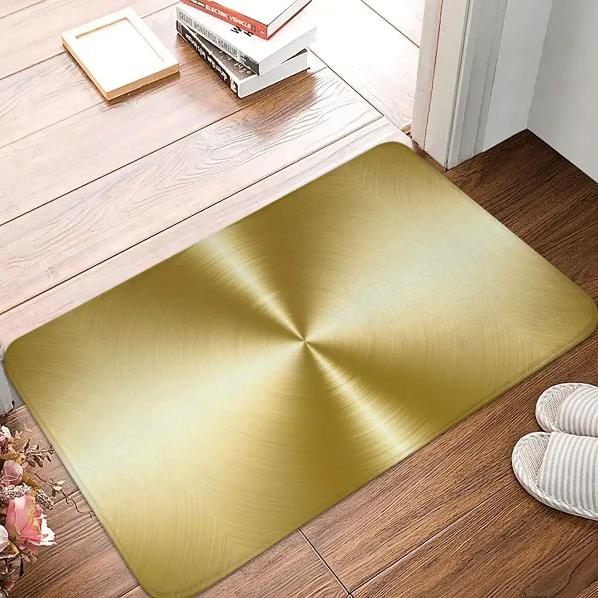 Brushed Gold Radial Metal Doormat Polyester Floor Mat Carpet Kitchen Entrance Home Rugs Mats Living room Non-slip Footpad