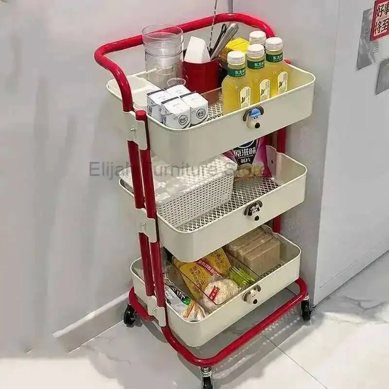 Floor Multi Snack Storage Standing Layer Rack For Household Small Hand Carts Movable Wheels Salon Furniture