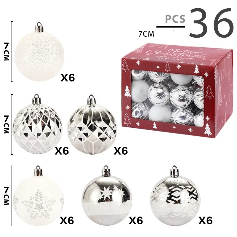 

Navidad Creative 36pcs Christmas Balls Ornaments Christmas Tree Red White Gold Glitter Star Topper Hanging Pendants Set